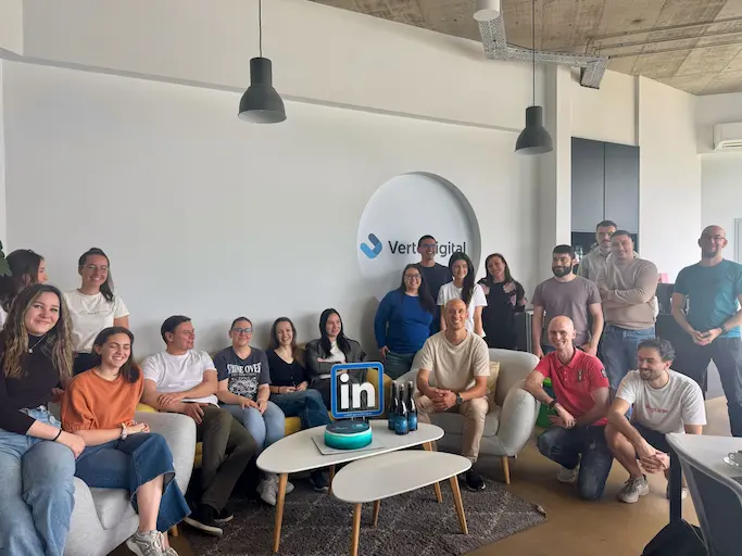 The VertoDigital team celebrating LinkedIn Ads certification at Campus X, Sofia